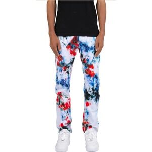 Mnml Multicolor Tie Dye Denim Casual Pants Straight Leg 5-Pocket Design 32